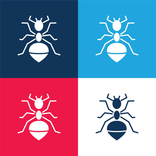 Ensemble d'icônes minime fourmi bleue et rouge à quatre couleurs - Vecteur, image
