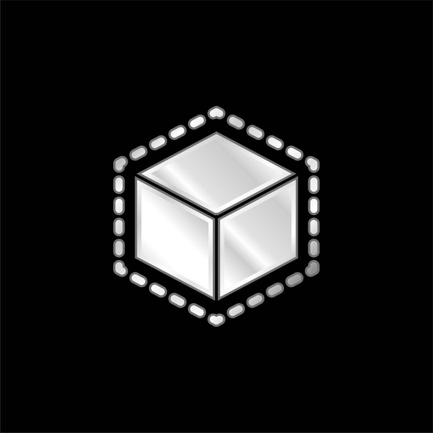 3d Tulostus Cube hopeoitu metallinen kuvake - Vektori, kuva