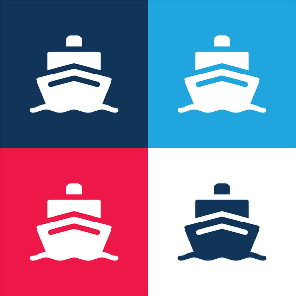 Barco azul e vermelho quatro cores conjunto de ícones mínimos - Vetor, Imagem