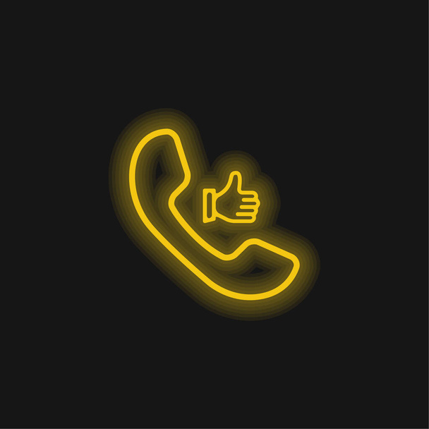 Simbolo di chiamata auricolare con pollice sull'icona al neon incandescente gialla - Vettoriali, immagini