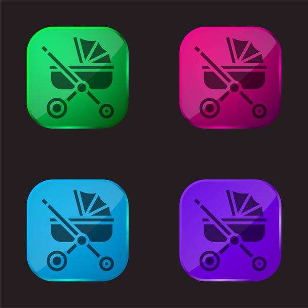 Baby καροτσάκι τέσσερις χρώμα γυαλί εικονίδιο κουμπί - Διάνυσμα, εικόνα