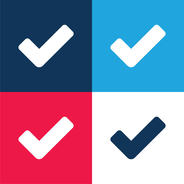 Big Check markeren blauw en rood vier kleuren minimale pictogram set - Vector, afbeelding