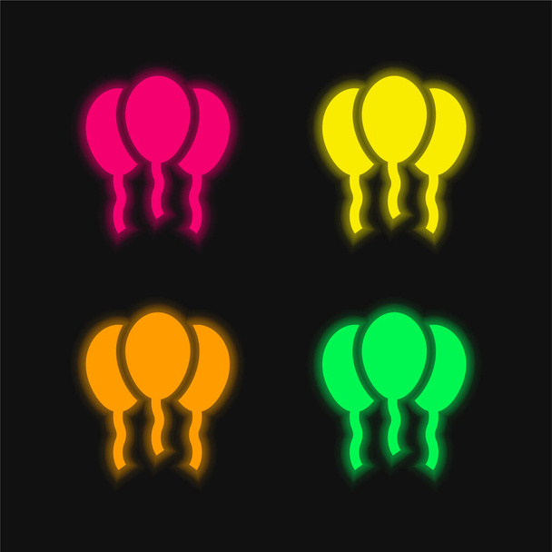 Μπαλόνια τεσσάρων χρωμάτων λαμπερό εικονίδιο διάνυσμα νέον - Διάνυσμα, εικόνα