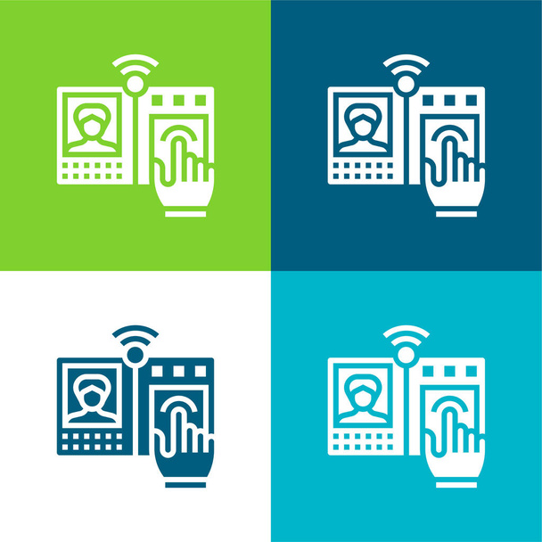 Biometrikus felismerés Lapos négy szín minimális ikon készlet - Vektor, kép
