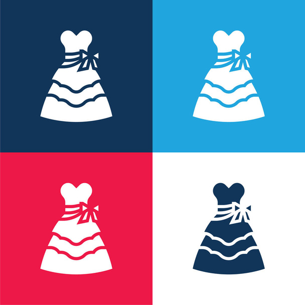 Menyasszonyi ruha kék és piros négy szín minimális ikon készlet - Vektor, kép