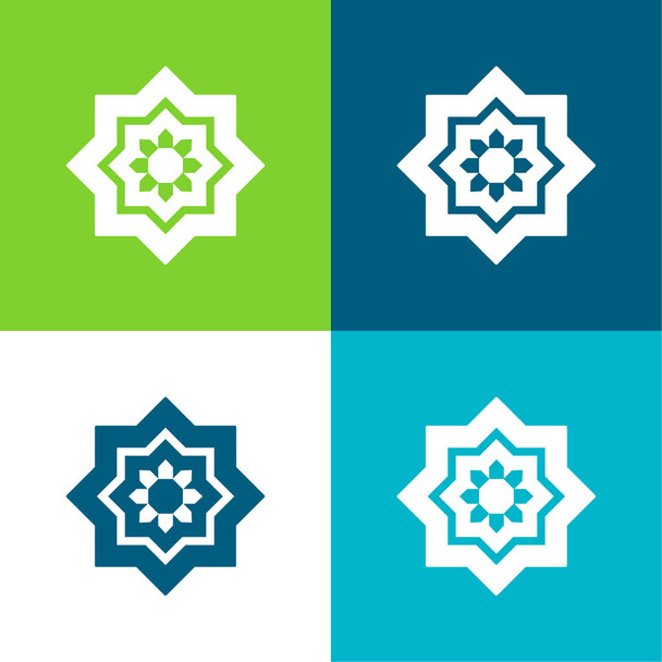 Arabic Art Flat cztery kolory minimalny zestaw ikon - Wektor, obraz