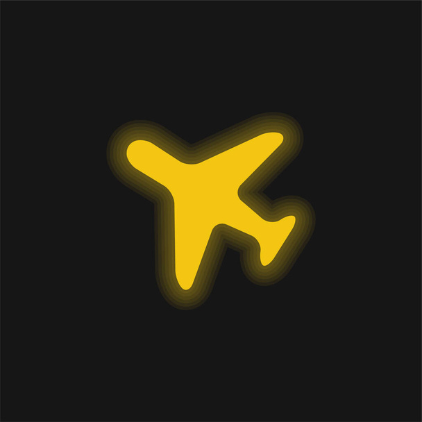 Αεροπλάνο που αντιμετωπίζει αριστερό κίτρινο λαμπερό νέον εικονίδιο - Διάνυσμα, εικόνα