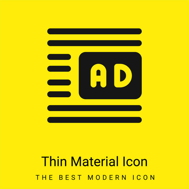 Annoncez minime icône de matériau jaune vif - Vecteur, image