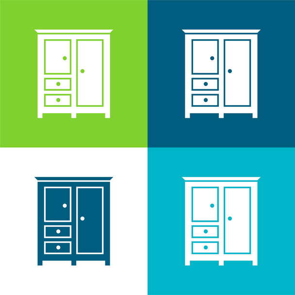 Bedroom Black Closed Closet For Clothes Flat four color minimal icon set - Vector, Image
