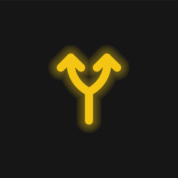 Bifurcación De Flecha Arriba amarillo brillante icono de neón - Vector, Imagen