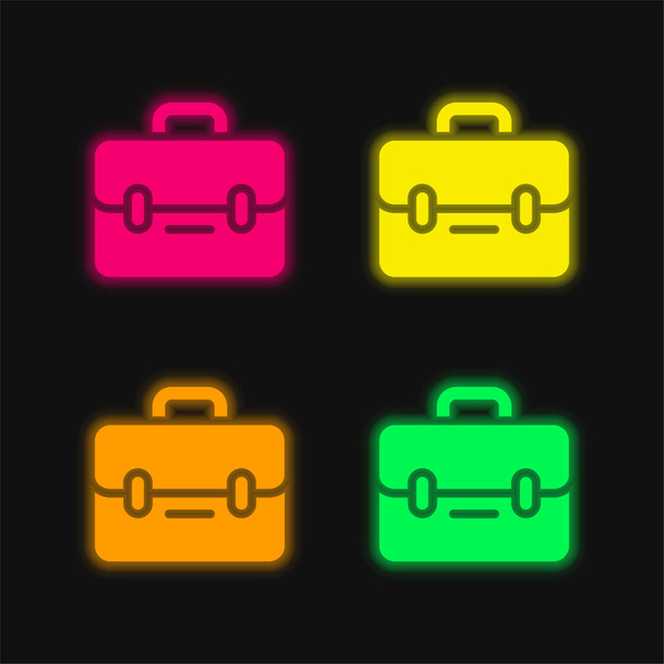 Porte-documents quatre couleurs brillant icône vectorielle néon - Vecteur, image