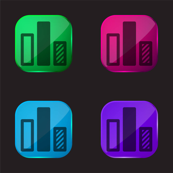 Grafico a barre icona del pulsante di vetro a quattro colori - Vettoriali, immagini