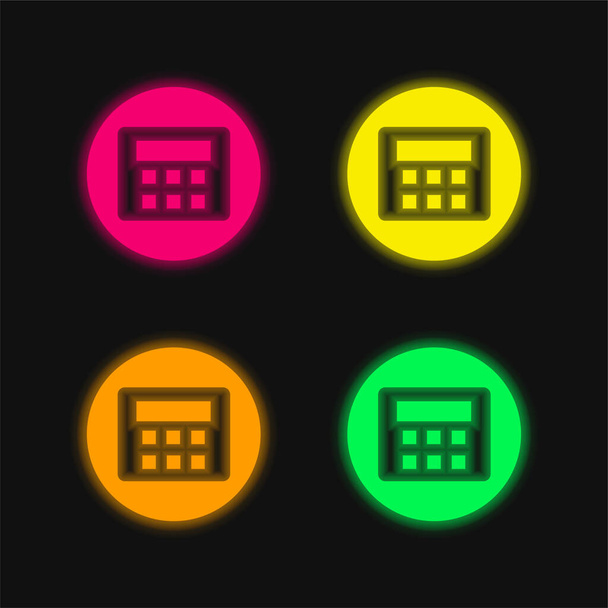 Alarm Systeem met wachtwoord vier kleuren gloeiende neon vector pictogram - Vector, afbeelding