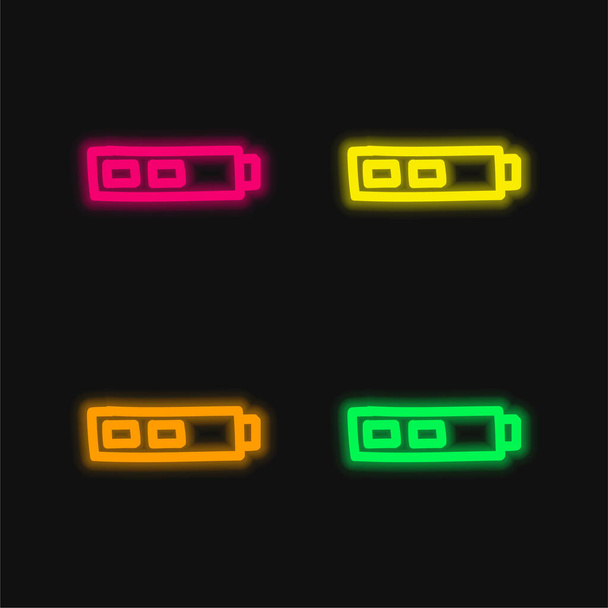 Batterie deux tiers statut dessiné à la main esquisse quatre couleur brillant néon vecteur icône - Vecteur, image