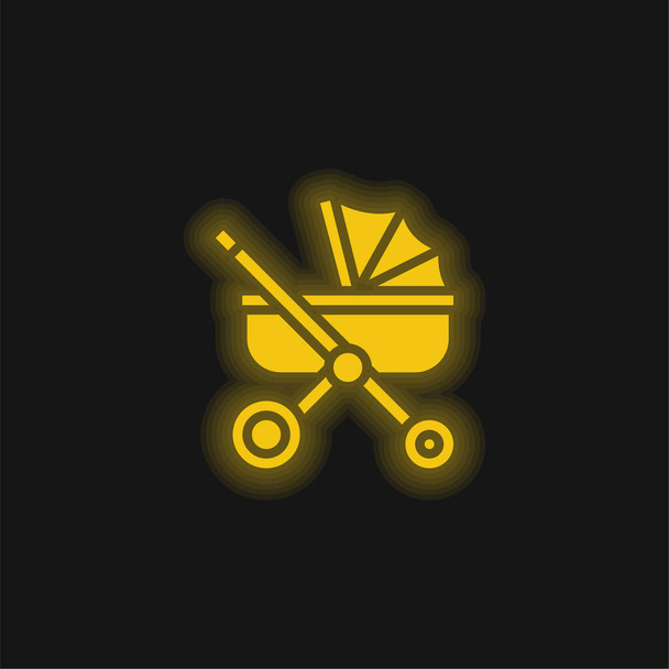 Baby kočárek žlutá zářící neonová ikona - Vektor, obrázek