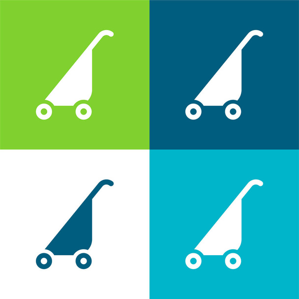 Baby Stroller Επίπεδη τεσσάρων χρωμάτων ελάχιστη σύνολο εικονιδίων - Διάνυσμα, εικόνα
