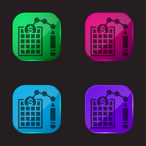 Balance de cuatro colores icono de botón de vidrio - Vector, imagen