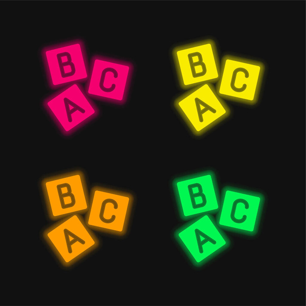 ブリック文字4色の輝くネオンベクトルアイコン - ベクター画像