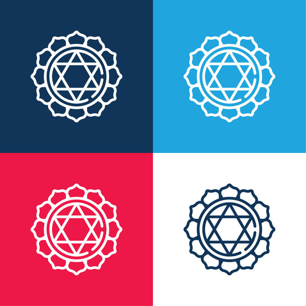 Anahata blue and red four color minimal icon set - Vector, Image