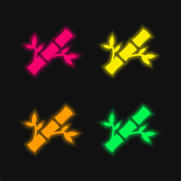 Ícone de vetor de néon brilhante de quatro cores de bambu - Vetor, Imagem