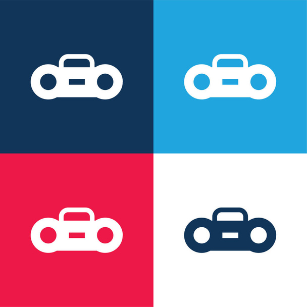 Boombox azul e vermelho conjunto de ícones mínimos de quatro cores - Vetor, Imagem