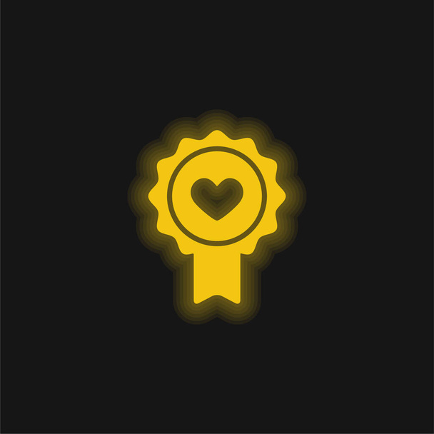 Badge Hart geel gloeiende neon pictogram - Vector, afbeelding