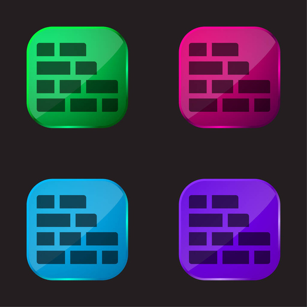 Brickwall vier kleuren glazen knop icoon - Vector, afbeelding