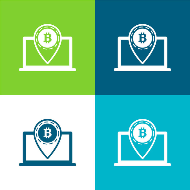 Bitcoin σύμβολο Placeholder στο φορητό υπολογιστή Επίπεδη τέσσερις χρώμα ελάχιστο σύνολο εικονιδίων - Διάνυσμα, εικόνα