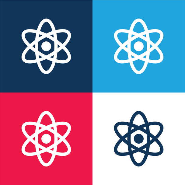 Atom mavi ve kırmızı dört renk en küçük simge kümesi - Vektör, Görsel