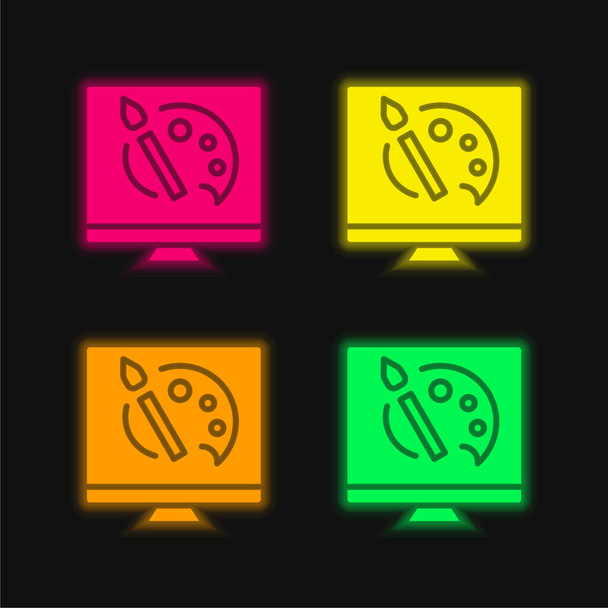 Art vier kleuren gloeiende neon vector icoon - Vector, afbeelding