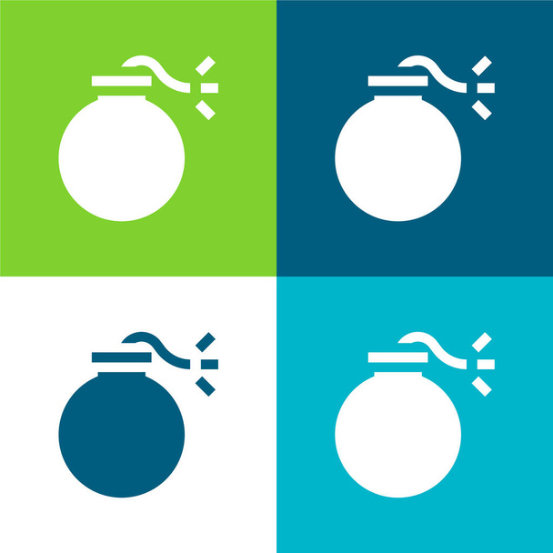 Bomba plana quatro cores conjunto de ícones mínimos - Vetor, Imagem