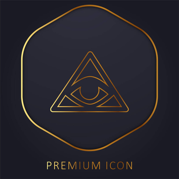 Simbolo di bollette di un occhio all'interno di un triangolo o piramide linea dorata logo premium o icona - Vettoriali, immagini
