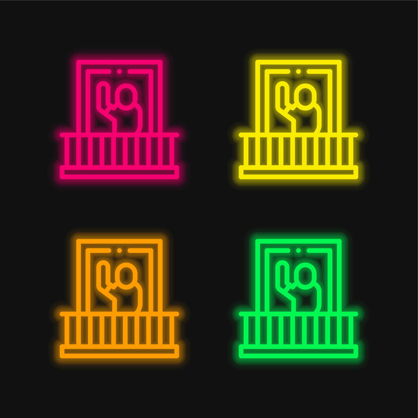 Balcon quatre couleurs brillant icône vectorielle néon - Vecteur, image