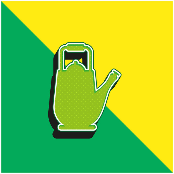 Grande théière Logo vectoriel 3D moderne vert et jaune - Vecteur, image