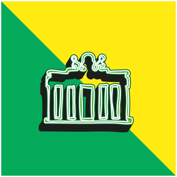 Bank Building Hand Drawn Περίγραμμα Πράσινο και κίτρινο σύγχρονο 3d διάνυσμα εικονίδιο λογότυπο - Διάνυσμα, εικόνα
