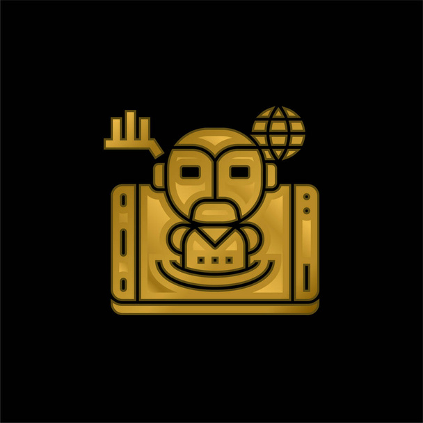 Artificial Intelligence gold plated metalic icon or logo vector - Vector, Image