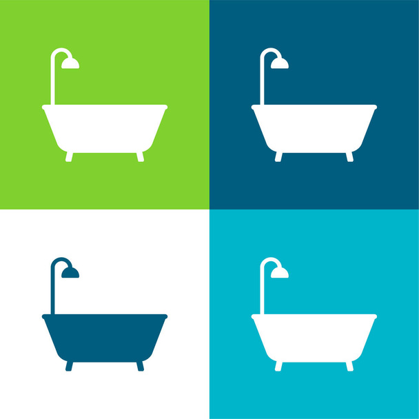 Badkuip Flat vier kleuren minimale pictogram set - Vector, afbeelding