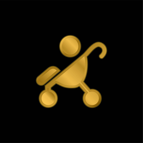Bebek Stroller Side View Siluet altın kaplama metalik simge veya logo vektörü - Vektör, Görsel