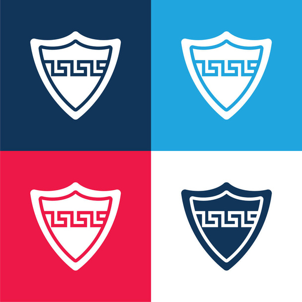 Aspis bleu et rouge quatre couleurs minimum jeu d'icônes - Vecteur, image