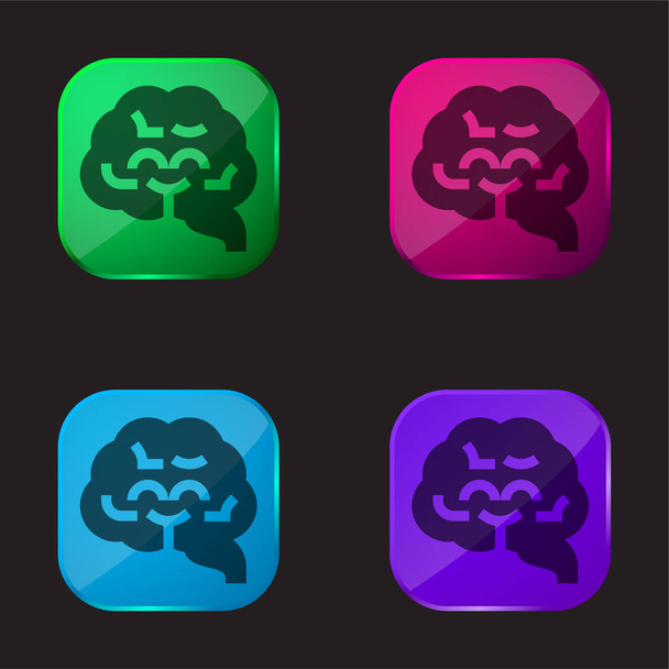 Gehirn vier farbige Glasknopf-Symbol - Vektor, Bild