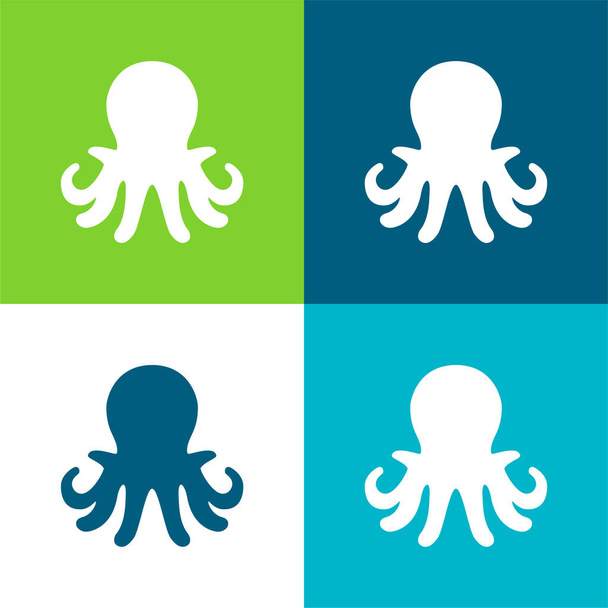Aquarium Oktopus Flach vier Farben minimales Symbol-Set - Vektor, Bild