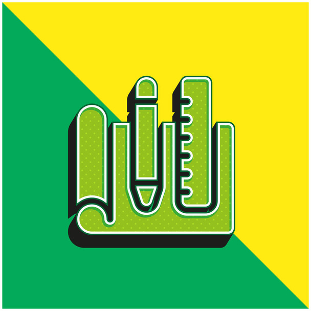 Blueprint Verde e amarelo moderno logotipo vetor 3d ícone - Vetor, Imagem