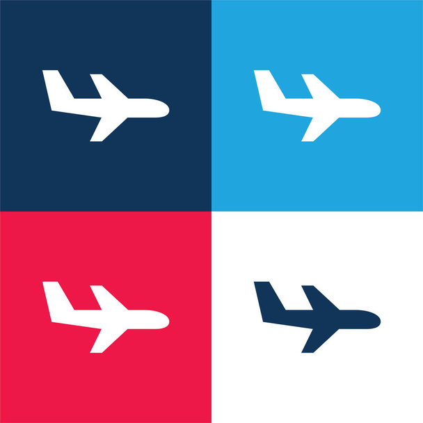 Avion Flying bleu et rouge quatre couleurs minimum icône ensemble - Vecteur, image