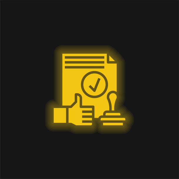 Aprobación amarillo brillante icono de neón - Vector, Imagen