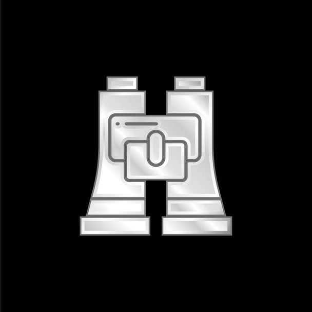 Binokulární stříbrná metalická ikona - Vektor, obrázek