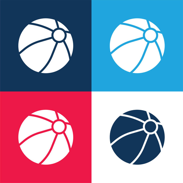 Bola azul y rojo conjunto de iconos mínimo de cuatro colores - Vector, imagen