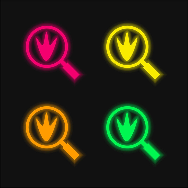 Bird Prints four color glowing neon vector icon - Vector, Image