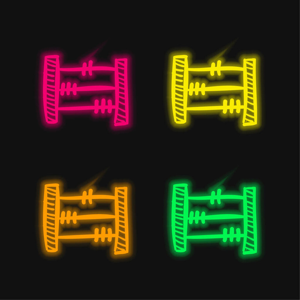 Abacus Hand Drawn Educational Toy Чотири кольори світяться неонова векторна ікона - Вектор, зображення