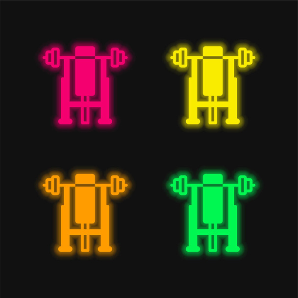 Lavička čtyři barvy zářící neonový vektor ikona - Vektor, obrázek