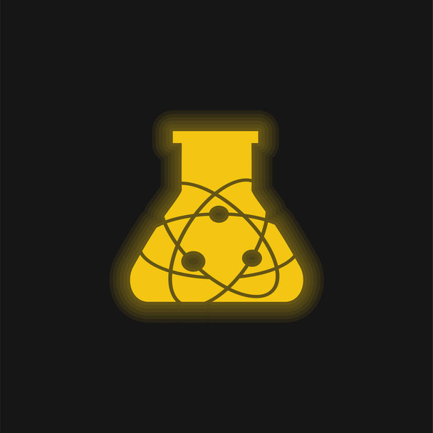 Atom Science Flasche gelb leuchtendes Neon-Symbol - Vektor, Bild
